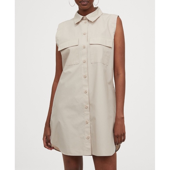 h&m sleeveless shirt dress Women's White Bubble-Hem Shirt Dress